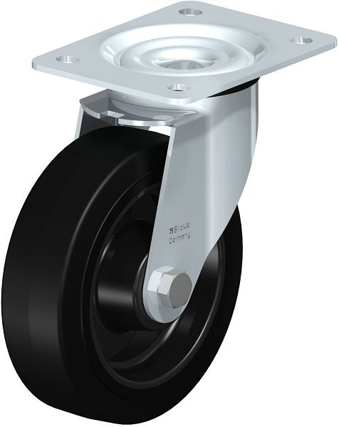 Blickle LE-POEV 160XR Stahlblech-Lenkrolle mit Anschraubplatte, Elastik-Vollgummi, Schwarz, 850154