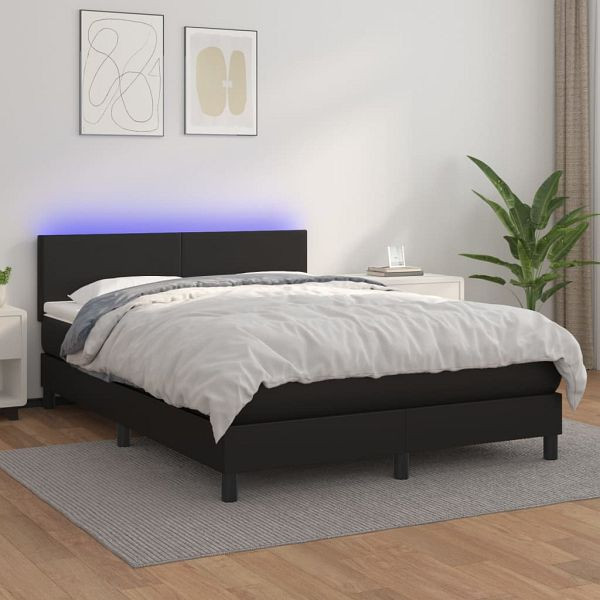 vidaXL Boxspringbett mit Matratze & LED Schwarz 140x190 cm Kunstleder, 3134099