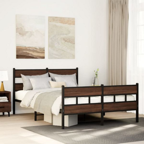 vidaXL Metallbett ohne Matratze Braun Eichen-Optik 160x200 cm, 3308477