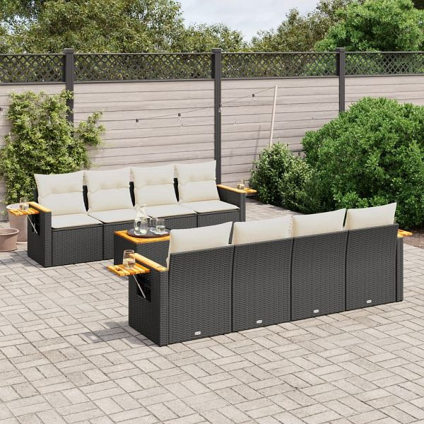 vidaXL 9-teilig Garten-Sofagarnitur mit Kissen Schwarz Poly Rattan, 3226658