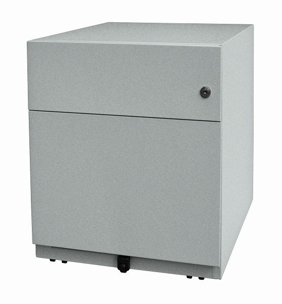 Bisley Rollcontainer Note mit Griff, 1 Universalschublade, 1 HR-Schublade 565 mm tief, silber, NWH79M7BF355