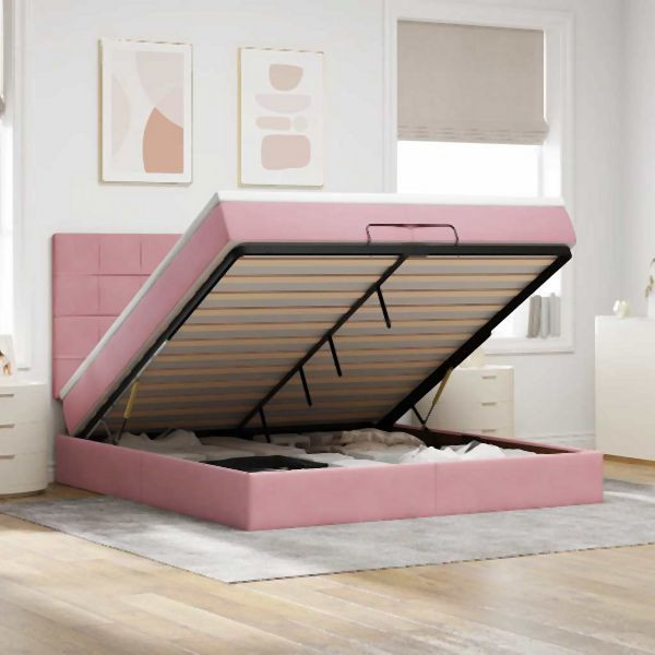vidaXL Ottoman-Bett mit Matratzen Rosa 200x200 cm Samt, 3313498