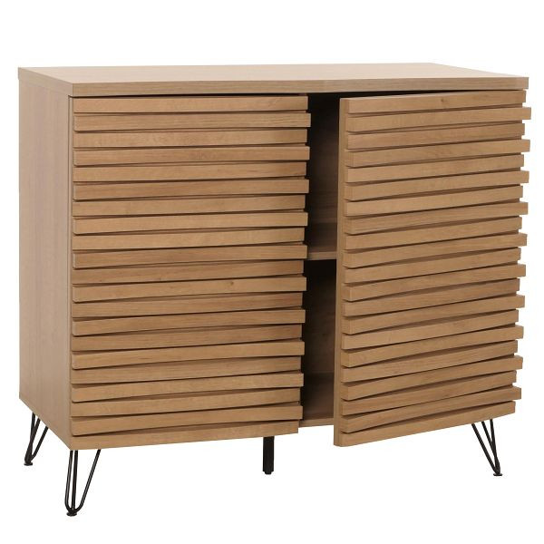 Mendler Kommode HWC-M49, Schrank Sideboard Highboard, 3D-Design Staufächer, MDF Metall 85x95x45cm, natur, 105436+105437