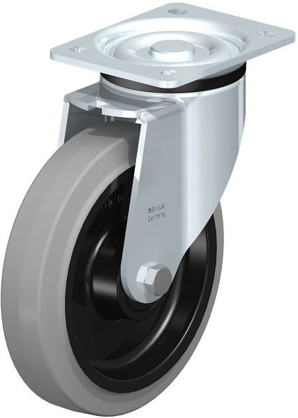 Blickle LK-POEV 200XKA-SG Stahlblech-Lenkrolle, schwere Ausführung, mit Anschraubplatte, Elastik-Vollgummi, Grau, 851371