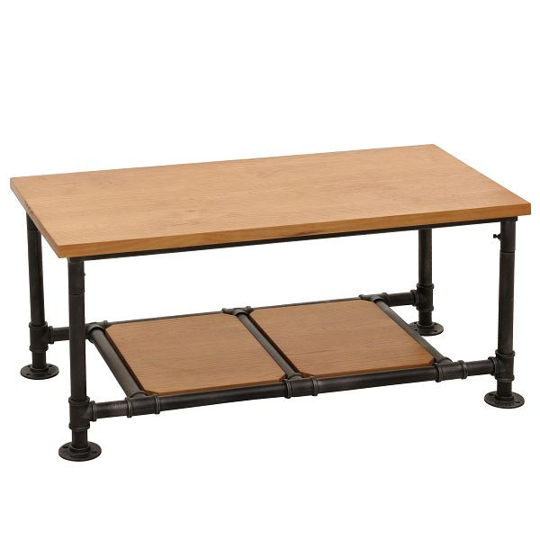 Mendler Couchtisch HWC-N27, Wohnzimmertisch Tisch Sofatisch Beistelltisch, Industrial Massiv-Holz Metall 48x100x50cm, natur, 106029