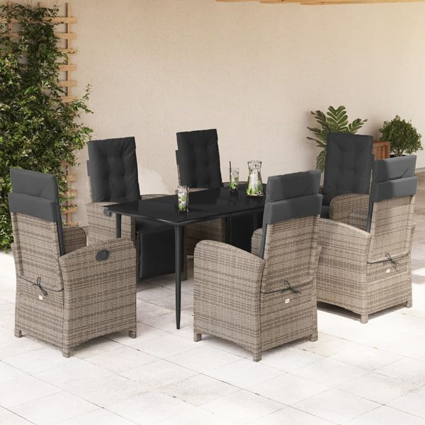 vidaXL 7-tlg. Garten-Essgruppe mit Kissen Grau Poly Rattan, 3212560