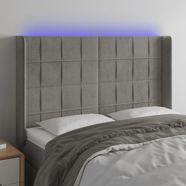 vidaXL LED Kopfteil Hellgrau 147x16x118/128 cm Samt, 3124096