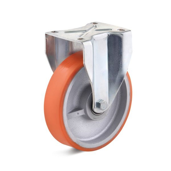 Torwegge Polyurethan Bockrolle, Tragfähigkeit 800 kg, Rad-Ø 250 mm, Radbreite 60 mm, Bauhöhe Gehäuse 172,5 mm, Gesamthöhe 297 mm, 0033971