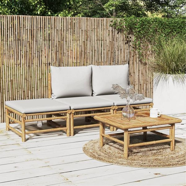 vidaXL 4-teilig Garten-Lounge-Set mit Hellgrauen Kissen Bambus, 3155107