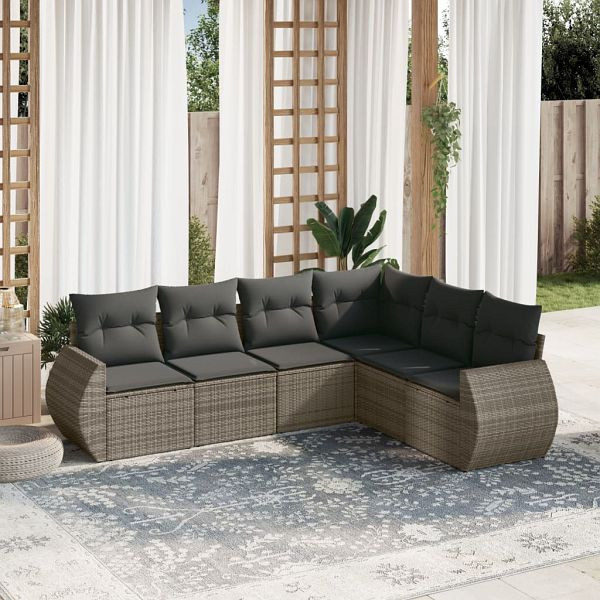 vidaXL 6-teilig Garten-Sofagarnitur mit Kissen Grau Poly Rattan, 3221409