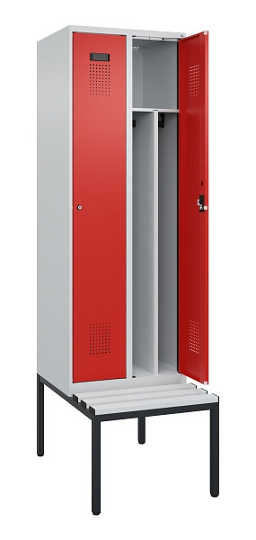 C+P Spind Evolo PLUS, 2 Abteile, 2120x600x815mm, 7035/3020, Zylinderschloss, Material Sitzfläche Kunststoff, Sitzbank, 0490507-20F S10086