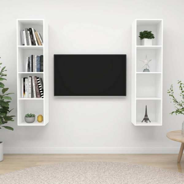 vidaXL TV-Wandschränke 2 Stück Weiß Holzwerkstoff, 3079862