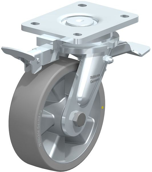 Blickle LO-ALTH 160K-ST-AS-RI4 Stahlgeschweißte Schwerlast-Lenkrolle mit Feststeller, Blickle Extrathane®, Grau, 852549