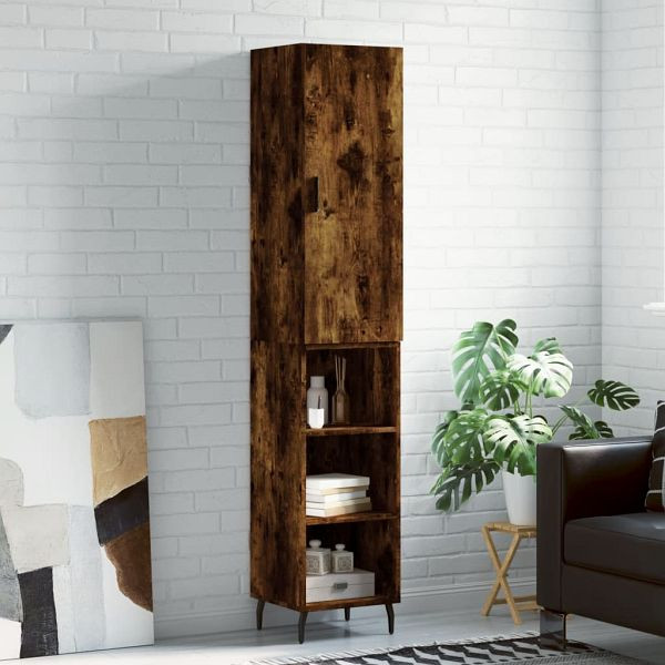 vidaXL Highboard Räuchereiche 34,5x34x180 cm Holzwerkstoff, 3198998