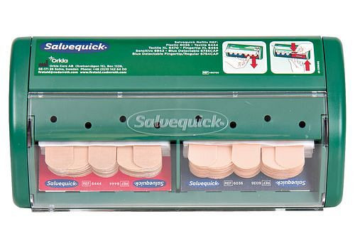 DENIOS Pflasterspender Salvequick mit Füllung Refill 6444 und 6036, inkl. Spezialschlüssel, 164945