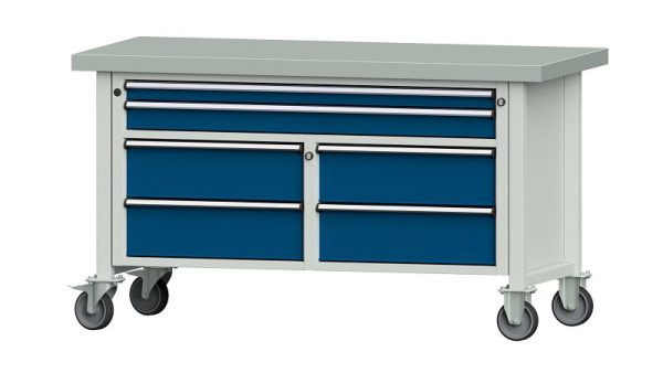 ANKE Werkbänke Kastenwerkbank, Modell 255 V, 1500 x 700 x 850 mm, RAL 7035/5010, ZBP 50 mm, fahrbar, 304.174