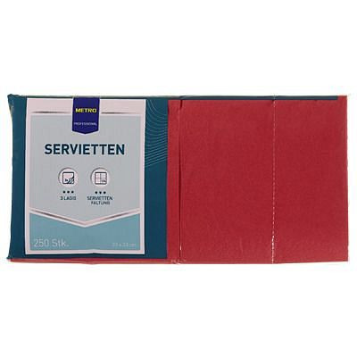 METRO PROFESSIONAL Servietten Zellltuch, 33x33cm, 3-lagig, rot, VE: 250 Stück, 912911