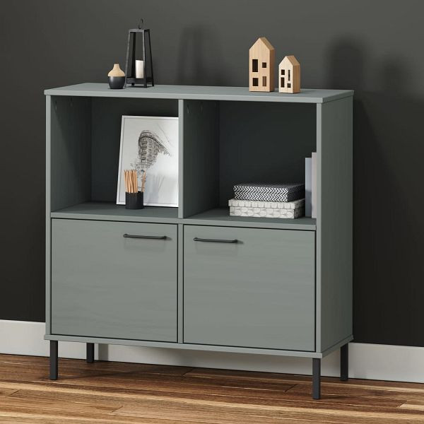 vidaXL Bücherregal OSLO mit Metallbeinen Grau 90x35x90,5 cm Massivholz, 351016