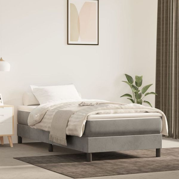 vidaXL Boxspringbett mit Matratze Hellgrau 90x190 cm Samt, 3144303