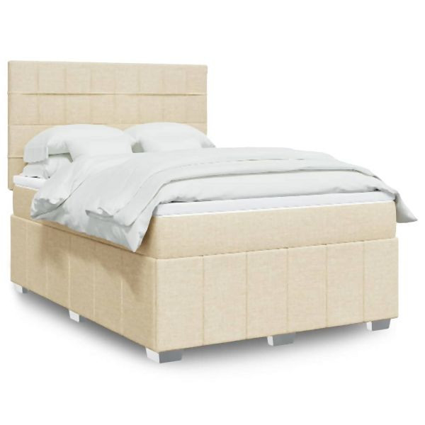 vidaXL Boxspringbett mit Matratze Creme 140x190 cm Stoff, 3293968