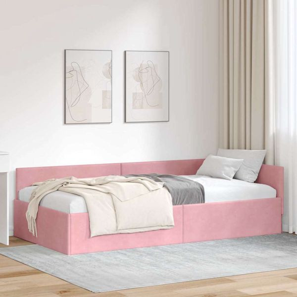 vidaXL Eckbettgestell Rosa 90 x 190 cm Samt und engineered Holz, 42016074
