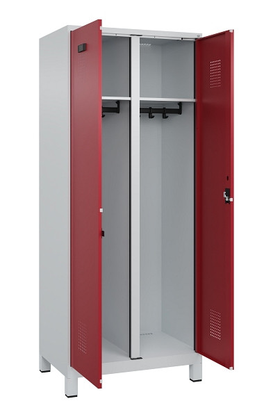 C+P Schwarz-Weiß-Spind Evolo PLUS, mit Füßen, 2 Abteile, 1950x800x500mm, 7035/3, Frontfarbe RAL 3003 Rubinrot, Zylinderschloss, 049012-22 S10031