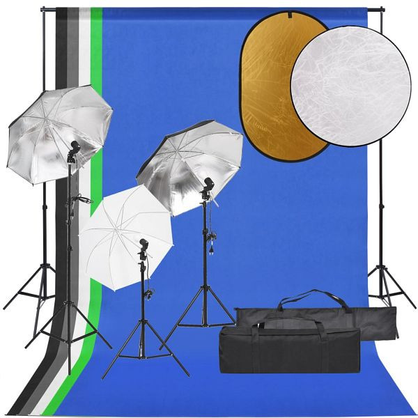 vidaXL Fotostudio-Set mit Beleuchtung, Hintergrund und Reflektor, 3094727