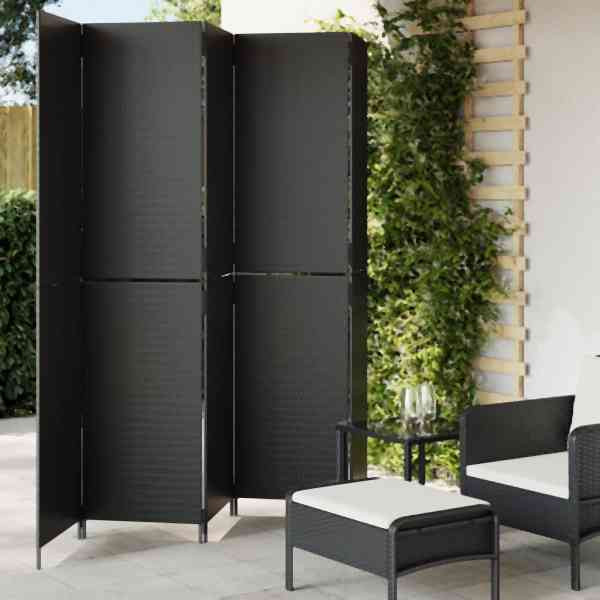 vidaXL Paravent 5-tlg. Schwarz Poly Rattan, 365364, 8721012244061