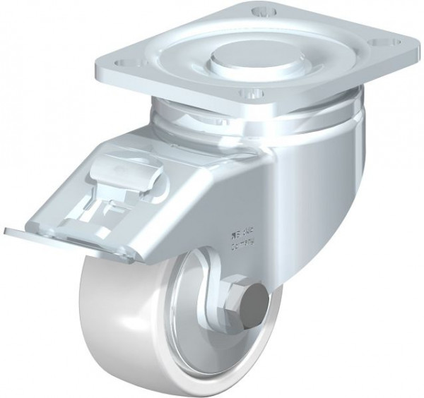 Blickle LH-SPO 80K-FI-FA Stahlblech-Lenkrolle, Schwerlast-Ausführung, mit Anschraubplatte & Feststeller, Polyamid, Weiß, 852896