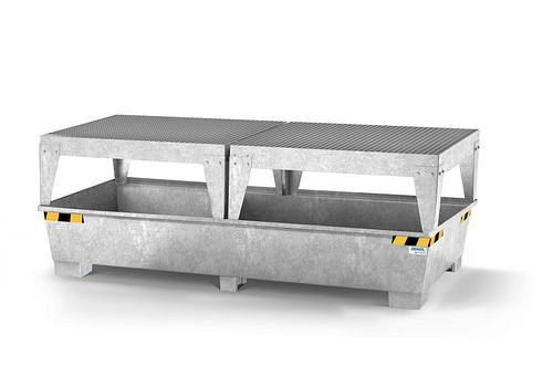 DENIOS Auffangwanne pro-line für 2 IBC, verzinkt, 2 Abfüllböcke, 273890