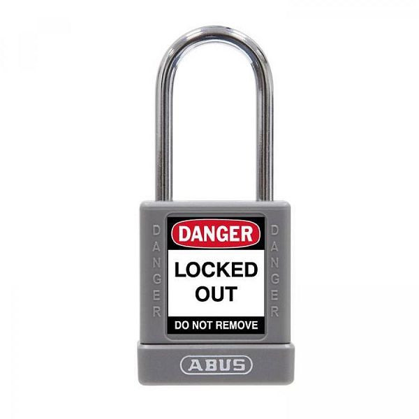 Abus Safety Schloss, 40 mm, Aluminiumkörper kunststoffummantelt, ohne Bügelüberzug, mit Warnaufklebern 74BS/40 grau, VE: 6, 77576 5