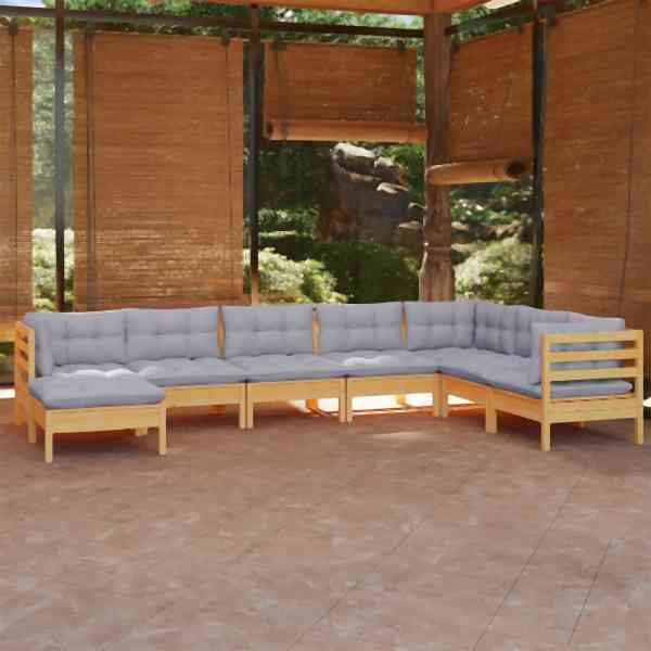 vidaXL 8-tlg. Garten-Lounge-Set mit Grauen Kissen Kiefer Massivholz, 3096658