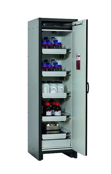 asecos Sicherheitsschrank Q-CLASSIC-30, Q30.195.056.R in enzianblau RAL 5010 mit 4x Auszugswanne Standard (Stahlblech), 31007-067-33423
