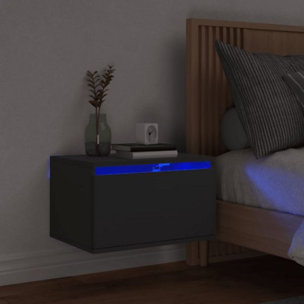 vidaXL Wand-Nachttisch mit LED-Leuchten Schwarz, 836828