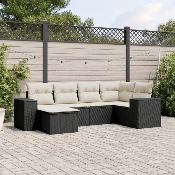 vidaXL 6-teilig Garten-Sofagarnitur mit Kissen Schwarz Poly Rattan, 3222855
