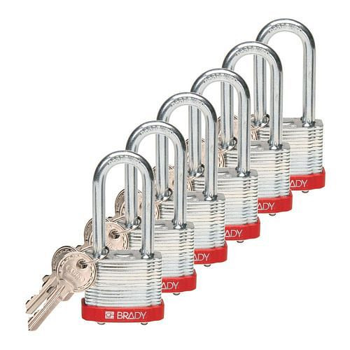 Brady Laminierte Stahlvorhängeschlösser, Schließzwang, VE: 6 Stück, lichte Bügelhöhe 50,80 mm, 307987