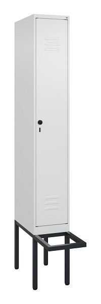 C+P Umkleidespind Classic PLUS, 2120x300x815mm, 9016/9016, Drehriegel, Buche-Sitzleisten, je 2 Doppel-Haken, 0800407-10F S10014