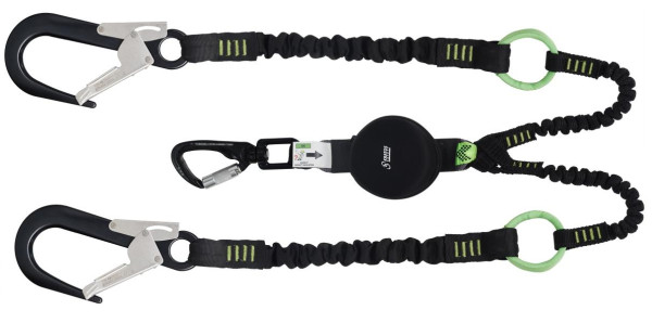 Kratos GRAVITY-S Kompakter Falldämpfer 45 mm, elastischer Gurt 2m, 1 Karabiner, 2 Gerüstkarabinern, Öffnung 60 mm, für 140 kg und scharfe Kanten, FA3082420
