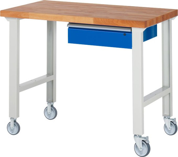 RAU Fahrbare Werkbank 7001A1, 1250x700x1000mm, je 2 Bockrollen und Lenkrollen, 05-7001A1-127B4S22.11