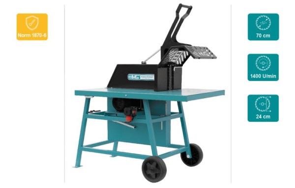 HMG Rolltischkreissäge RS 7-6 mit 700mm Hartmetall Sägeblatt SWZ Z84 nagelsicher, E-Motor 5.5kw 400V, Direktantrieb, Betriebsanleitung, 636 222