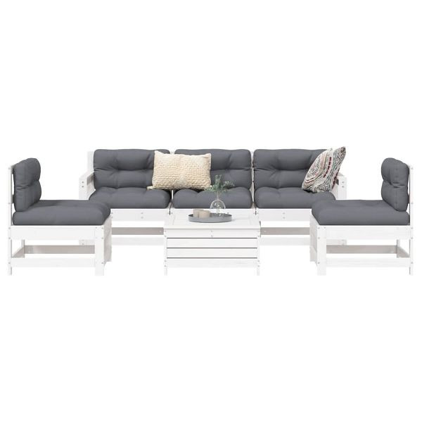 vidaXL 6-teilig Garten-Sofagarnitur Weiß Massivholz Kiefer, 3250737