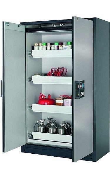 asecos Sicherheitsschrank Q-CLASSIC-90, Q90.195.120 in Silber mit 4x Auszugswanne Standard (Stahlblech), 30001-049-30015