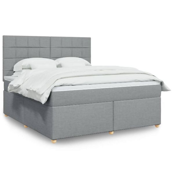 vidaXL Boxspringbett mit Matratze Hellgrau 180x200 cm Stoff, 3293659