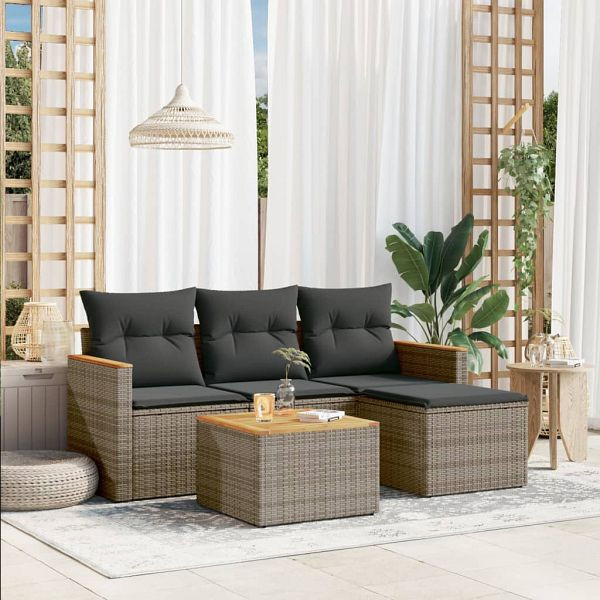 vidaXL 5-teilig Garten-Sofagarnitur mit Kissen Grau Poly Rattan, 3258315