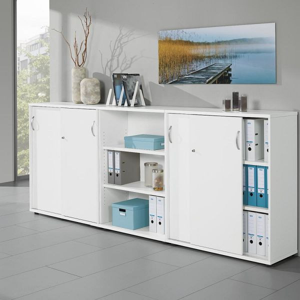 Deskin Schiebetürenschrank MULTI M pro, Dekor weiß, B 1000 x H 1140 x T 420 mm, 294466