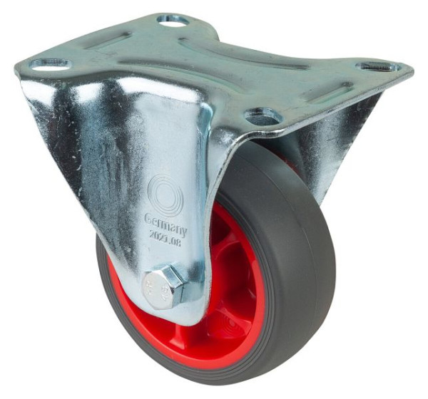 BS Rollen Transportrolle Bockrolle, thermoplastisches Gummirad, Reifen grau, Rollenlager, Platte, Durchmesser: 80 mm, VE: 4 Stück, L410.B44.081.03