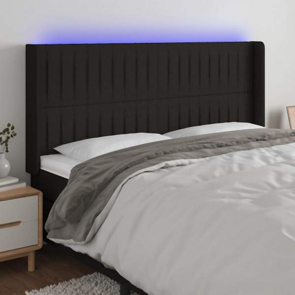 vidaXL LED Kopfteil Schwarz 163x16x118/128 cm Stoff, 3124294