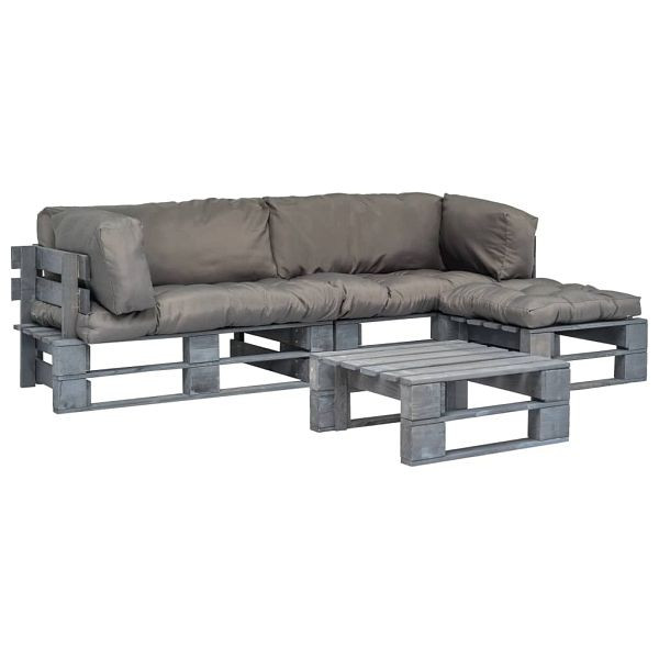 vidaXL 4-teilig Outdoor-Lounge-Set Paletten mit Kissen in Grau Holz, 275312