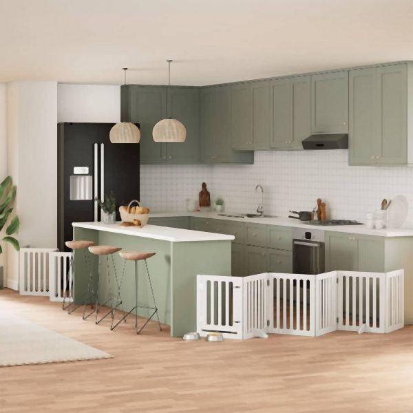 vidaXL 15-tlg. Hundetor mit Tür Faltbar Weiß 750 cm Pappelholz, 3155649