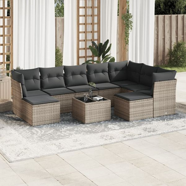 vidaXL 10-teilig Garten-Sofagarnitur mit Kissen Grau Poly Rattan, 3250419